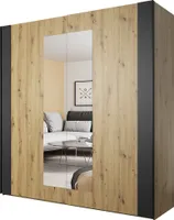 Kleiderschrank mit Schwebetüren SOLMS-83 in Artisan Eiche Nb. mit schwarz, B/H/T: ca. 200/213/64 cm