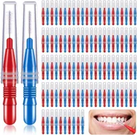 100 Stück Interdentalbürsten Dentalbürsten Zwischenraum Zahnbürste Zahnzwischenraumbürsten Zahnseide Zahnstocher Zahnreinigung Werkzeug Rot, Blau