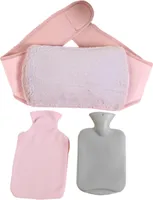 3-teiliges Set Wärmflasche mit Weichem Taillenbezug, Wärmflaschengürtel, Wärmbeutelbezug, Winterwarme Wärmflasche, Rosa