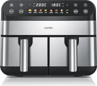 Arendo Heißluftfritteuse XXL, Doppelkammer, Dual Zone, Airfryer 9L mit 2 Kammern, Dörrautomat, 2400 W, 8 Programme, Touchscreen, 3D Umluftsystem