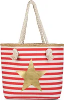 styleBREAKER Strandtasche mit maritimen Streifen Muster, Stern Print und Reißverschluss, Schultertasche, Shopper, Damen 02012169