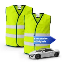 2x Warnwesten Auto gelb ISO20471 - Pannenweste 2024 & 2025 - Unfallweste Pkw Sicherheitsweste Weste Neongelb reflektierend Auto, Pkw, LKW