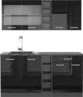 Vicco Singleküche R-Line, 160 cm ohne Arbeitsplatte, Schwarz Hochglanz/Anthrazit