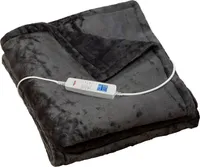 Grafner Heizdecke aus Plüsch 180 x 130 cm grau | elektrische Wärmedecke mit Abschaltautomatik | Kuscheldecke | Timerfunktion | 10 Temperaturstufen | waschbar bis 30°C |