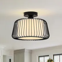 Deckenleuchte Modern Schwarz Metall Deckenlampe E27 Fassung Weiß Stoffschirm mit LED Glühbirne für Wohnzimmer Schlafzimmer Esszimmer Flur