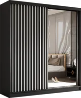 Masseno Schiebetürenschrank LAMELLO 200 cm Kleiderschrank Schlafzimmer Schrank 2-türig mit Spiegel und Lamellen Schwarz