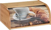 Relaxdays bambusowy pojemnik na pieczywo, rolowana pokrywa z motywem, do przechowywania aromatycznego pieczywa, z półką, HBT 17x40x27cm, naturalny