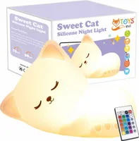 Dětská noční lampička - RGB LED lampička + ČASOVAČ + PILOT, Sweet Kitty