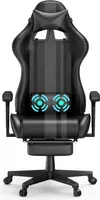 LARS360 Krzesło dla graczy Krzesło biurowe Ergonomiczne krzesło dla graczy z zagłówkiem, masującą poduszką lędźwiową i podnóżkiem Krzesło PC Udźwig 130 kg Model A, czarny