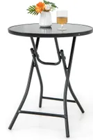 GOPLUS Beistelltisch rund, Ø59cm Gartentisch klappbar aus Metall und gehärtetem Glas, Balkontisch klein wetterfest, Bistrotisch Kaffeetisch