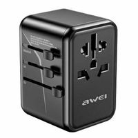 Awei Adapter Siec 2Xusb+3Xusb-C C-40 65W 4W1 Us/Au/Eu/Uk Czarny/Black Universal Travel Gan Charger