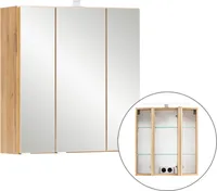 Badezimmer 3D-Spiegelschrank 60 cm breit VIDAGO-03 in Wotan Eiche Nb. mit LED Beleuchtung, B/H/T: ca. 60/64/20 cm