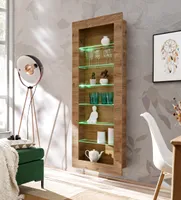 Komodee Hängende Vitrine Como, Eiche - Honigtrüffel, 71 x 178 x 15 cm, mit LED RGB