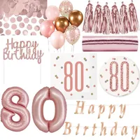 80. Geburtstag roségold Deko Geburtstagsdeko Zahl Frau Partyset