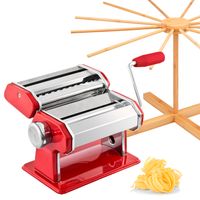 bremermann Nudelmaschine für Spaghetti, Pasta und Lasagne inkl. Nudeltrocker aus Bambus als Set, rot