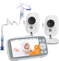 Babyphone mit 3-fachem Zoom, 4-Zoll-Babybildschirm mit 2 Kameras, unsichtbarer IR-Nachtsicht, VOX, Lautstärkeregelung, Schlaflied, Halterung