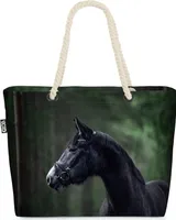VOID Wildpferd Wald Porträt Pferd Strandtasche Shopper 58x38x16cm 23L XXL Einkaufstasche Tasche Reisetasche Beach Bag