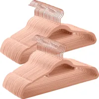 SONGMICS Kleiderbügel, Samt, 50 Stück, platzsparend, Anti-Rutsch, Jackenbügel, drehbarer Haken in Roségold, Dicke 0,6 cm, 45 cm lang, für Jacken, Hemden, Röcke, Hosen, Krawatten, rosa CRF21PK50