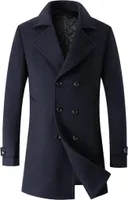 ASKSA Pánský zimní kabát s dlouhým rukávem Turn Down Collar Double Breasted Wool Coat Trench Coat, modrá, L