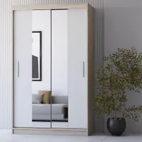 chwebetürenschrank Kleiderschrank Schrank 120cm Sonoma Eiche/Weiß mit zwei Spiegeln Neomi 01