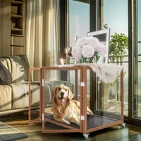 WISFOR klec pro psy Transparende+ dřevěné provedení, se 2 dvířky, psí box pro psy se stolovou deskou, postranní stolek ke kleci pro psy, XL: 106x68,5x82cm