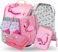 BAAGL Zippy Flamingo Schulranzen-Set 5tlg: Schulranzen, Federmäppchen, Turnbeutel, Brotdose, Heftmappe
