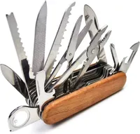Multifunktions-Taschenmesser mit 26 Funktionen, Holzgriff und Schlüsselring