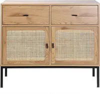 Kommode 2 Türen und 2 Schubladen mit Rattangeflecht - L90cm