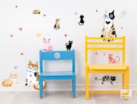 dekodino® Wandtattoo Katzen in bunten Farben Set Kinderzimmer Deko