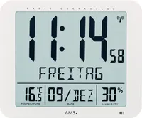 AMS 5886 Wanduhr Tischuhr Funk Funkwanduhr digital weiß Datum Thermometer Wecker