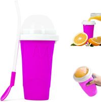 Slushy Maker Cup, Squeeze Cup, Gefrierbecher, Milchshake-Smoothie-Becher mit 2-in-1-Strohhalm und Löffel, tragbarer Squeeze Cup(VIOLETT)