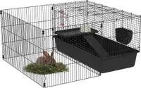 PawHut 99 cm klatka dla małych zwierząt z kojcem, klatka dla małych zwierząt z butelką na wodę, miska na karmę, klatka dla gryzoni z karmnikiem, klatka dla świnki morskiej dla małych zwierząt stalowa czarna