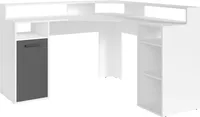 byLIVING Schreibtisch FOX / Gaming-Tisch in matt weiß mit Aufsatz / Tür anthrazit / Mit viel Stauraum und großer Tischplatte / Computer-Tisch / PC / Arbeits-Tisch / B 139, H 90,8, T 139 cm