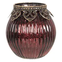 Clayre & Eef Teelichthalter Ø 9x9 cm Rot Goldfarbig Glas