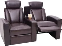 2-osobowy fotel kinowy HWC-H30, fotel rozkładany fotel telewizyjny sofa dwuosobowa, schowek Soft Touch imitacja skóry  MVG ~ brązowy