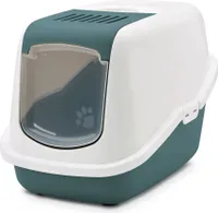 Moderne Katzentoilette Katzenklo Haubentoilette NESTOR weiss-dunkelgrün 56 x 39 x 38,5 cm
