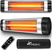 Promiennik podczerwieni TRESKO 2500W srebrny z pilotem, wyłącznikiem czasowym i osłoną | elektryczny grzejnik tarasowy z 3 poziomami ogrzewania | grzejnik tarasowy wewnętrzny i zewnętrzny | naścienny promiennik podczerwieni z wyświetlaczem LED kwarcowy grzejnik stołowy do wymiany