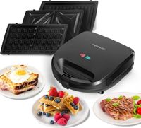 Aigostar - 3 in 1 Sandwichmaker, Sandwichtoaster, Kontaktgrill, Waffeleisen, 3 Abnehmbare,750 W