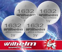 4 x CR1632 WILHELM Blister Lithium Knopfzelle 3V 140 mAh ø16 x 3,2 mm Batterie DL1632