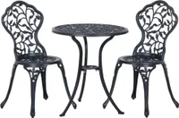 Outsunny bistro set 3dílný zahradní set z litého hliníku balkonový set balkonový nábytek set bistro stůl se 2 židlemi zahradní nábytek černý