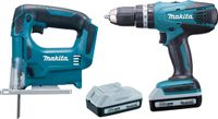 MAKITA Spezial-Set  Schlagschrauber HP457DZ 18 V  und Stichsäge JV183DZ, 2 x Akku à 1,3 Ah