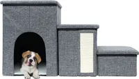 Intirilife Faltbare Hundetreppe mit 3 Stufen in Grau -72x32,5x43 cm- Haustiertreppe mit Stauraum -Katzentreppe Kratzmatte Höhle- Aufbewahrungsboxen, Treppe für kleine Hunden für Sofa Bett Couch