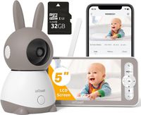ieGeek 2K Babyphone mit Kamera PTZ 355° mit 32G Karte, 5“ Baby Monitor Auto-tracking, Weinen- Geräuscherkennung, Temperatur- und Feuchtigkeitsmessung