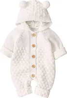 Neugeborenes Baby Ohr Kapuze Gestrickte Strampler Overall Winter wärmer Schneeanzug für Jungen Mädchen 73cm