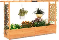 COSTWAY Hochbeet mit Rankgitter und hängendem Dach, Pflanzkasten Rankhilfe Holz 200x44x114cm Orange