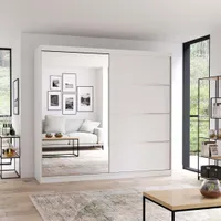 Schwebetürenschrank Kleiderschrank Schrank 203 cm mit Spiegel Weiss/Weiss Multi 42