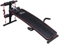 HOMCOM Sit Up Bank Bauchtrainer Trainingsbank Fitnessbank verstellbar gepolstert inkl. Widerstandsbänder Stahl + PVC Schwarz + Rot 56,5 x 135 x (50–68) cm 120 kg Belastbarkeit