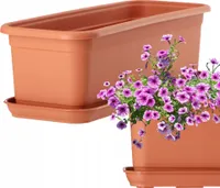 KADAX "Evron" kvetináč s tanierikom, z plastu, kvetináč na balkón, terasu, parapet, 40 cm, terakota