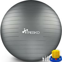TRESKO Gymnastikball (Grau, 75cm) mit Pumpe Fitnessball Yogaball Sitzball Sportball Pilates Ball Sportball