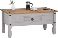 Couchtisch RAMON im Mexiko-Stil Wohnzimmertisch Beistelltisch Kiefer massiv, grau/braun lackiert mit 1 Schublade